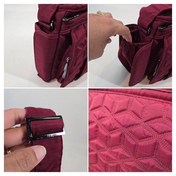 Lug Wings Red Quilted Crossbody Travel Bag in Cranberry RFID Insulated Pocket - Picture 5 of 12